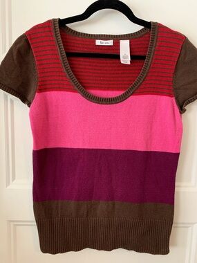 Liz & Co. Colorblock Stripe Short Sleeve all cotton knitted - Pink, Berry, Brown